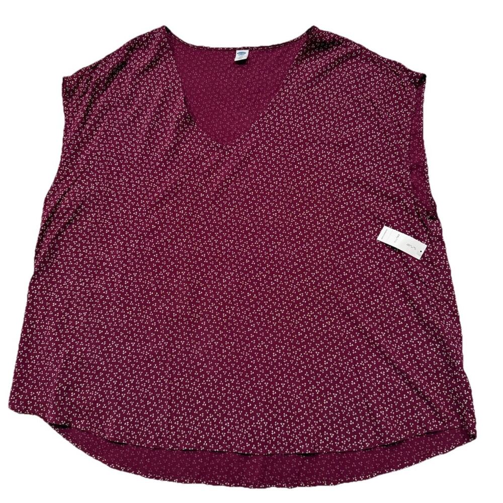 Old Navy Blouse Women’s XXL Floral Maroon Boxy Sleeveless Light V Neck Hi Low